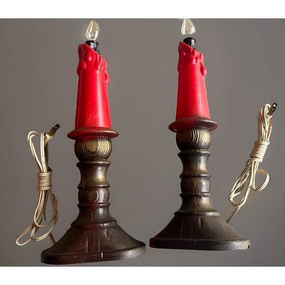 VTG Blow Mold Plastic Christmas Candle Holder Candlestick Set Light Holiday NICE - Picture 2 of 5